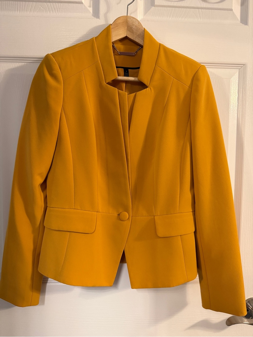 WHBM Tailored Yellow Blazer Jacket with Single-Button Closure